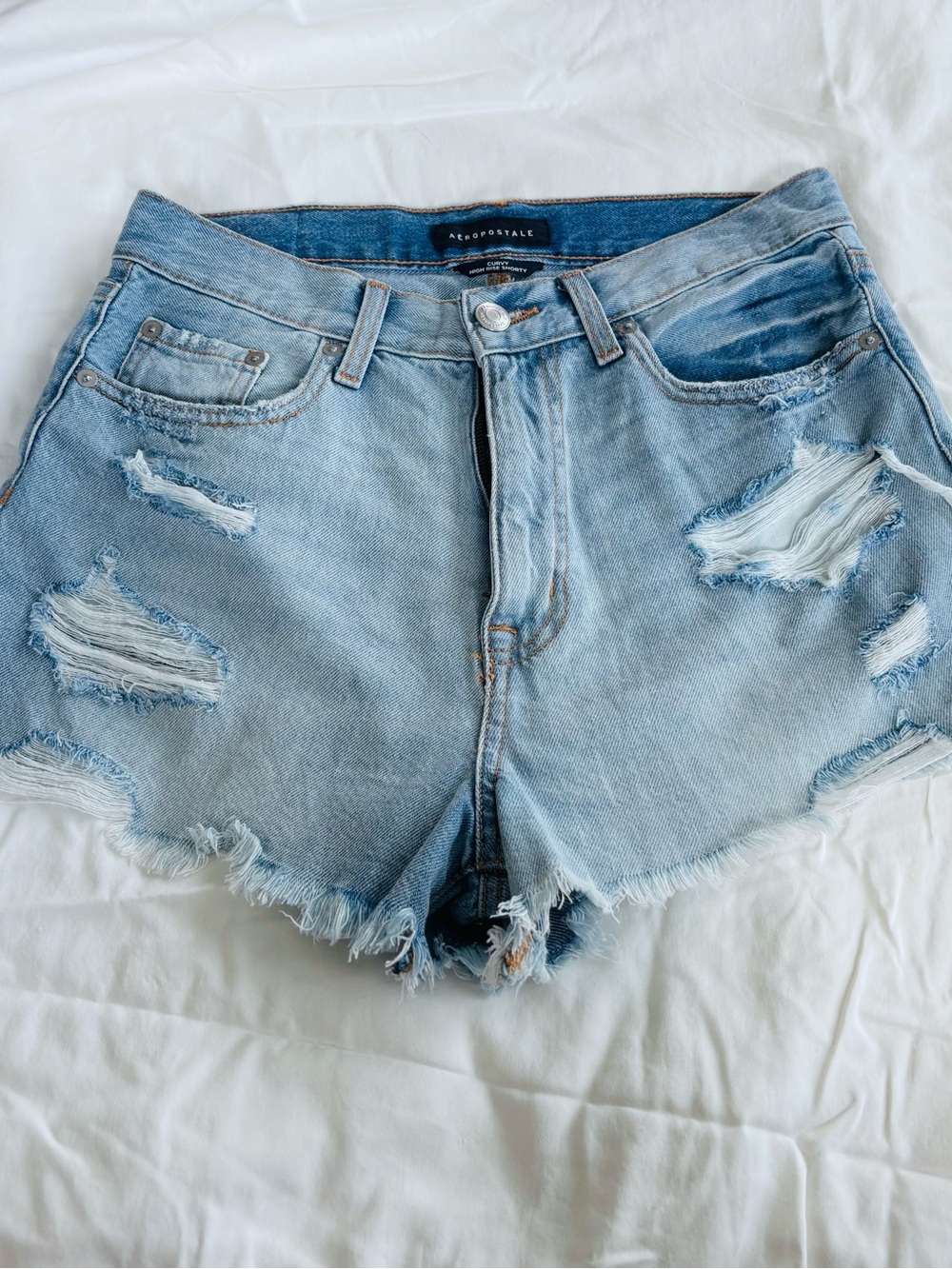 Aeropostale High Waist Light Wash Distressed Denim Cutoff Shorts